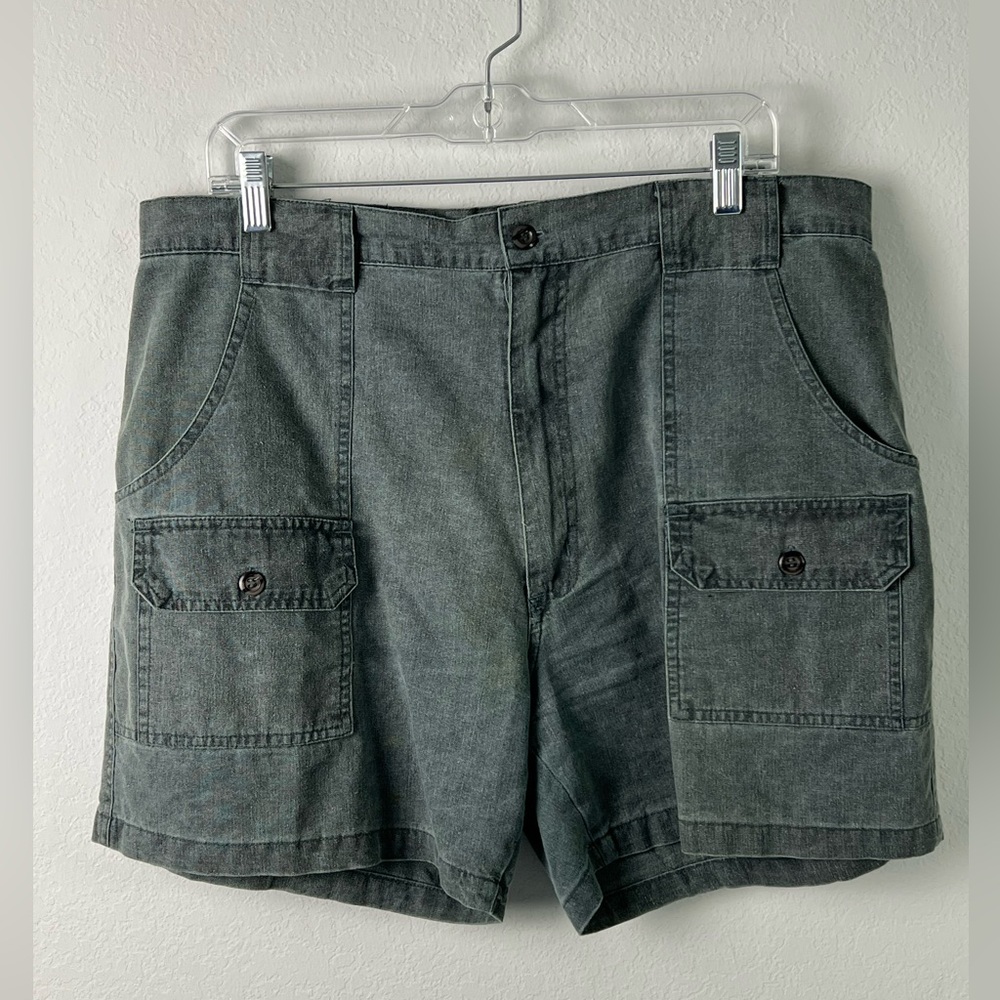 Vintage Weeds Cotton Olive Green Cargo Shorts Vacation Beach Resort